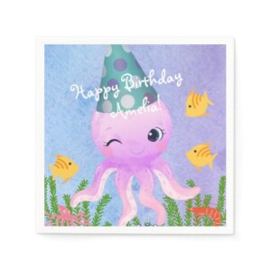 Octopus Personalized Happy Birthday napkin for kids party