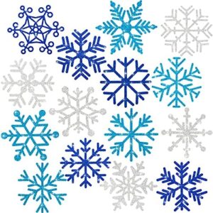60 Pieces Snowflake Cutouts Glitter Blue Silver