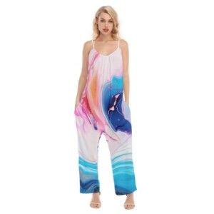 Paint-Swirled, Splattered Women's Loose Summer Cami Jumpsuit