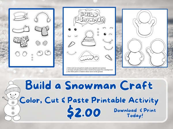 Build a Snowman Craft: Color Cut & Paste Snowman Coloring Activity ...