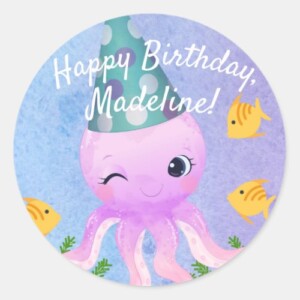 Personalized Happy Birthday Octopus Sticker