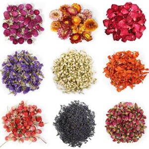 9 Bags Dried Flowers,100% Natural Dried Flowers Herbs Kit for Soap Making,